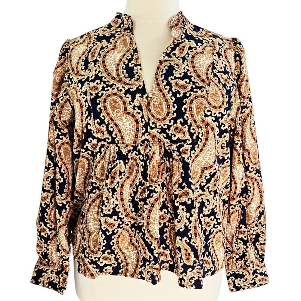 Banana Republic NWT Corduroy Navy Blue Brown Paisley Boho Top 100% Cotton